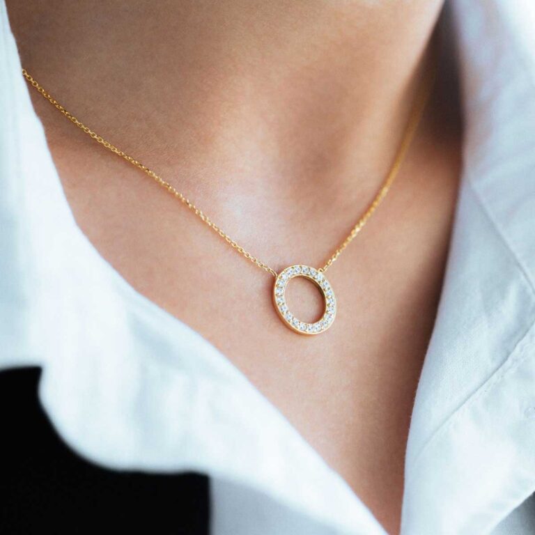 پرسته گردنبند طلا دایره کوچک دور نگین