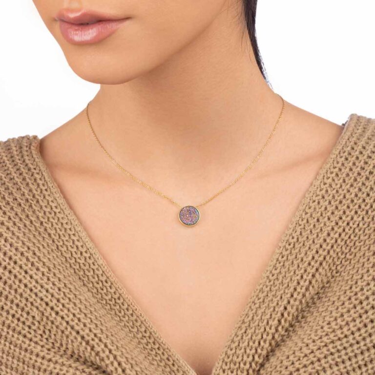 گردنبند طلا کوارتز هفت رنگ متوسط