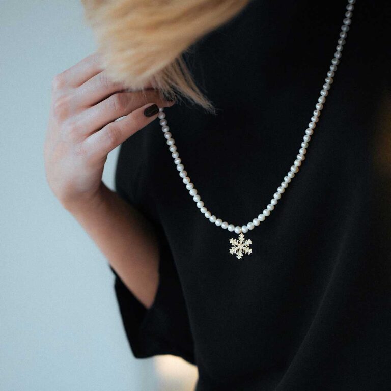 پرسته گردنبند طلا سنگی دانه برف