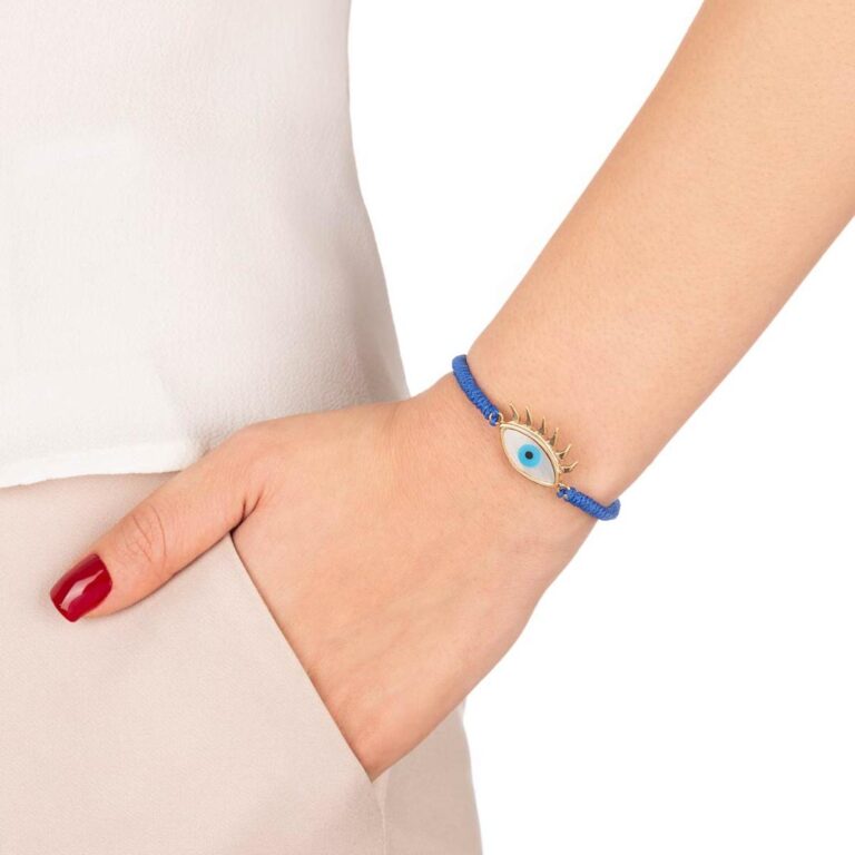 دستبند طلا بافت آبی چشم مژه دار
