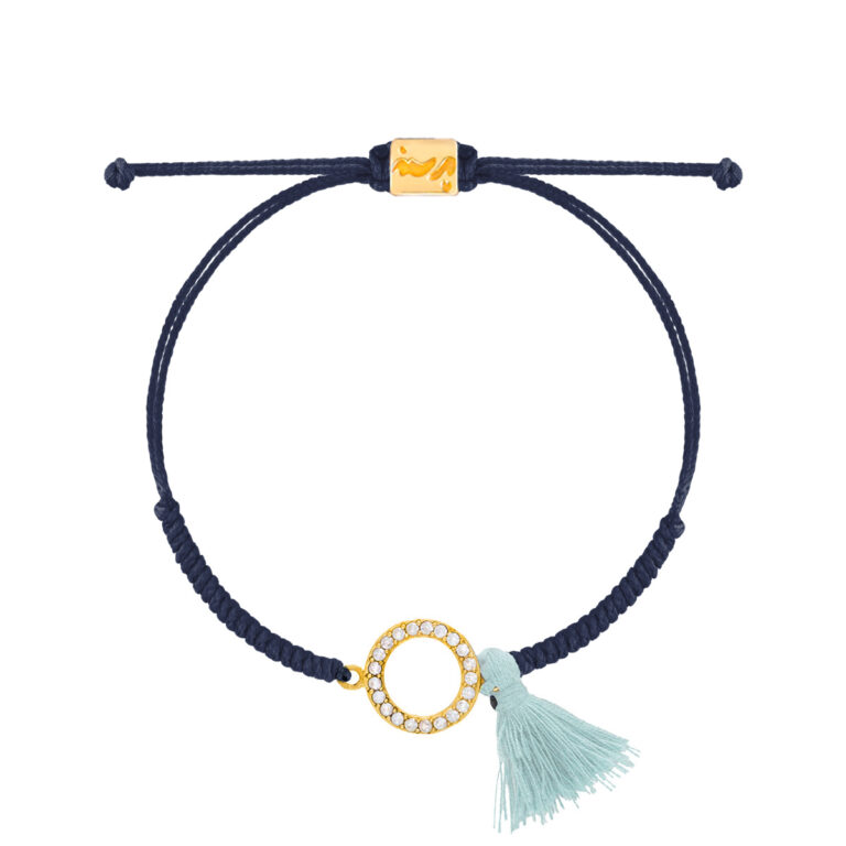 دستبند طلا بافت دایره نگین دار و منگوله