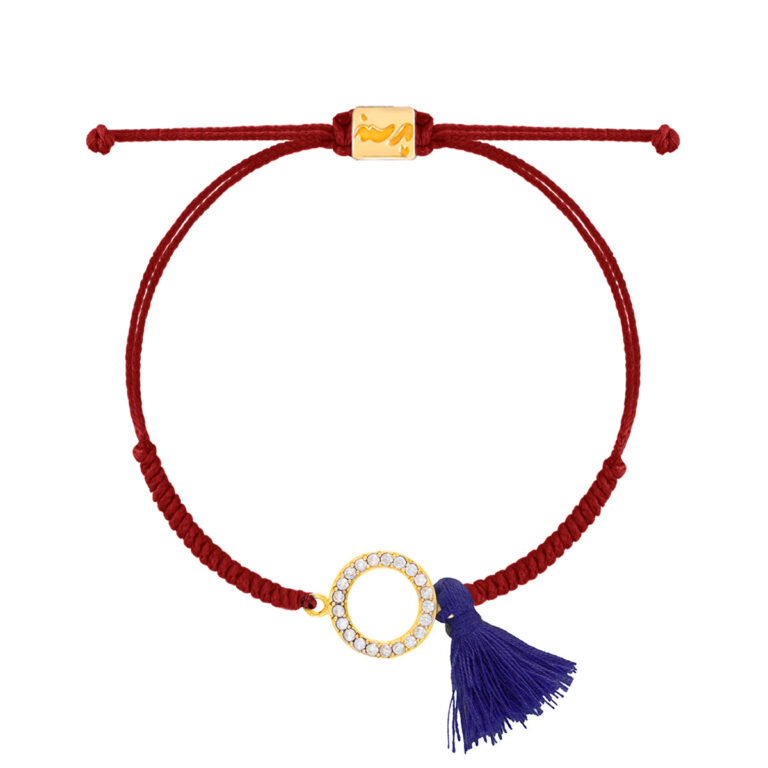 دستبند طلا بافت دایره نگین دار و منگوله