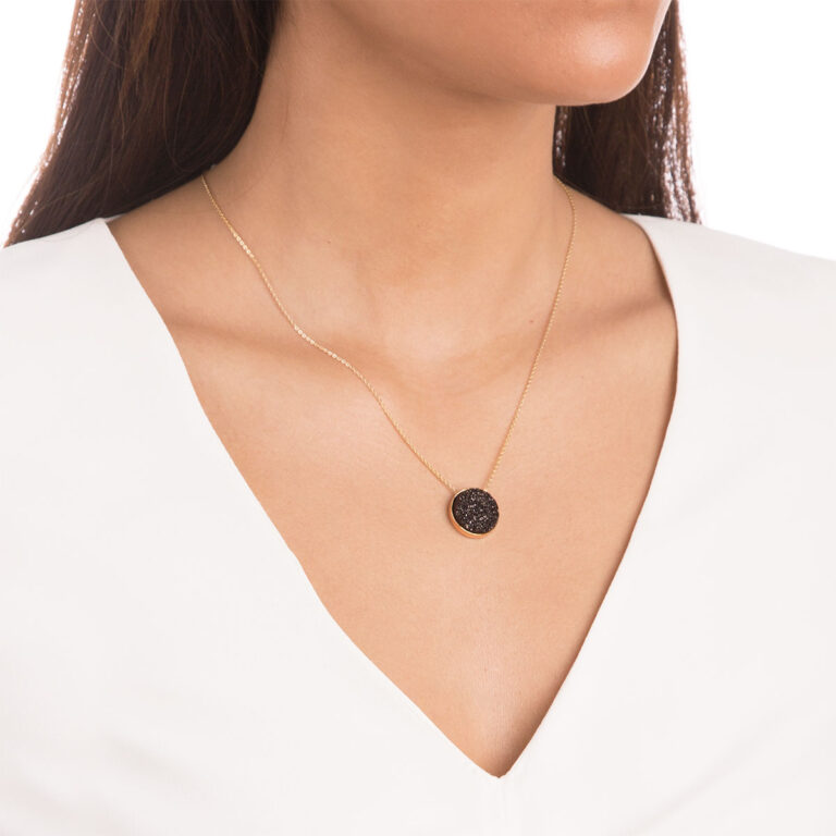 پرسته گردنبند طلا کوارتز مشکی متوسط