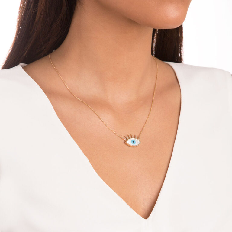 پرسته گردنبند طلا چشم مژه دار