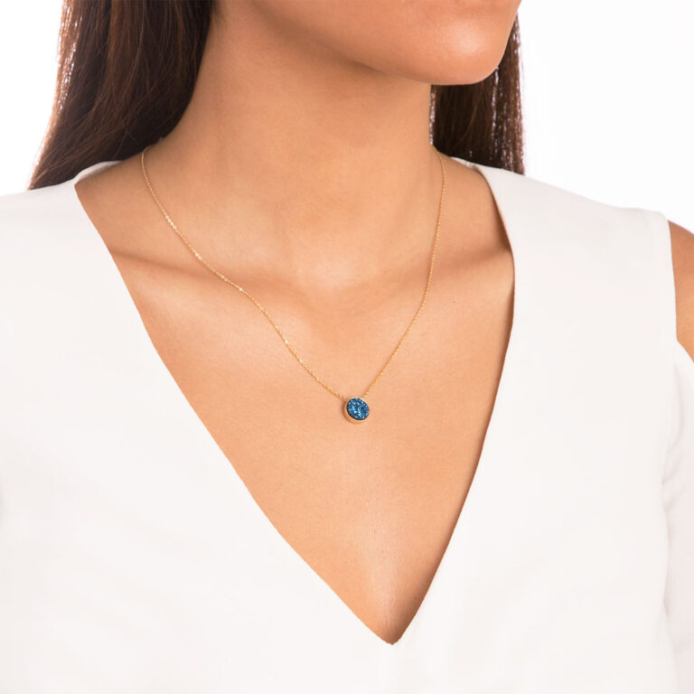 پرسته گردنبند طلا کوارتز آبی کوچک