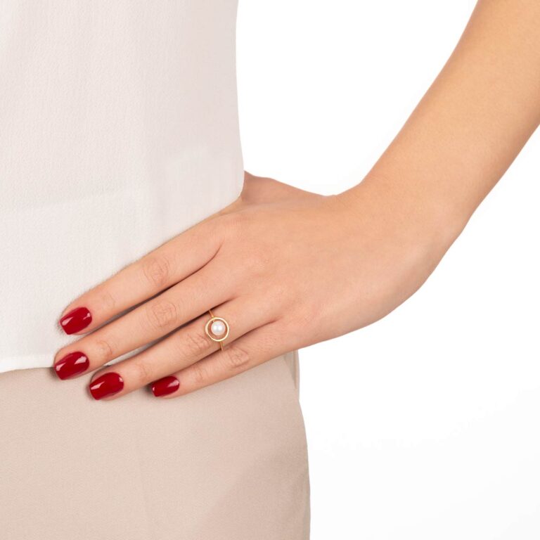 انگشتر طلا دایره و مروارید