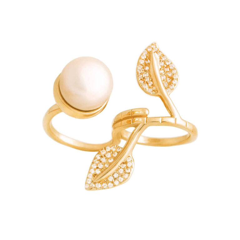 پرسته انگشتر طلا برگ و مروارید