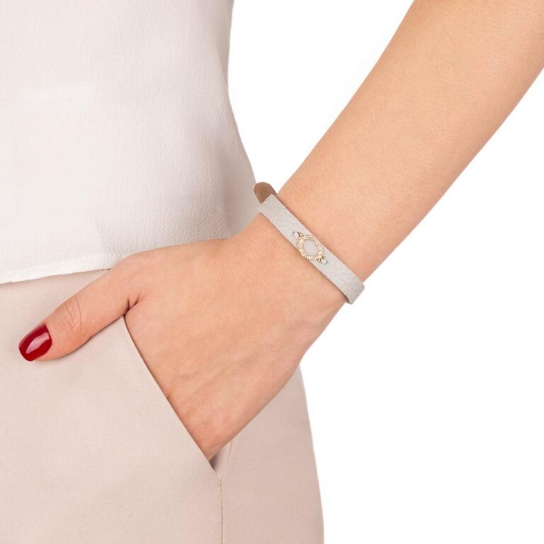 دستبند طلا چرمی فیلی بیضی نگین دار