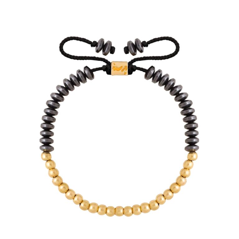 دستبند طلا گوی و حدید تیره