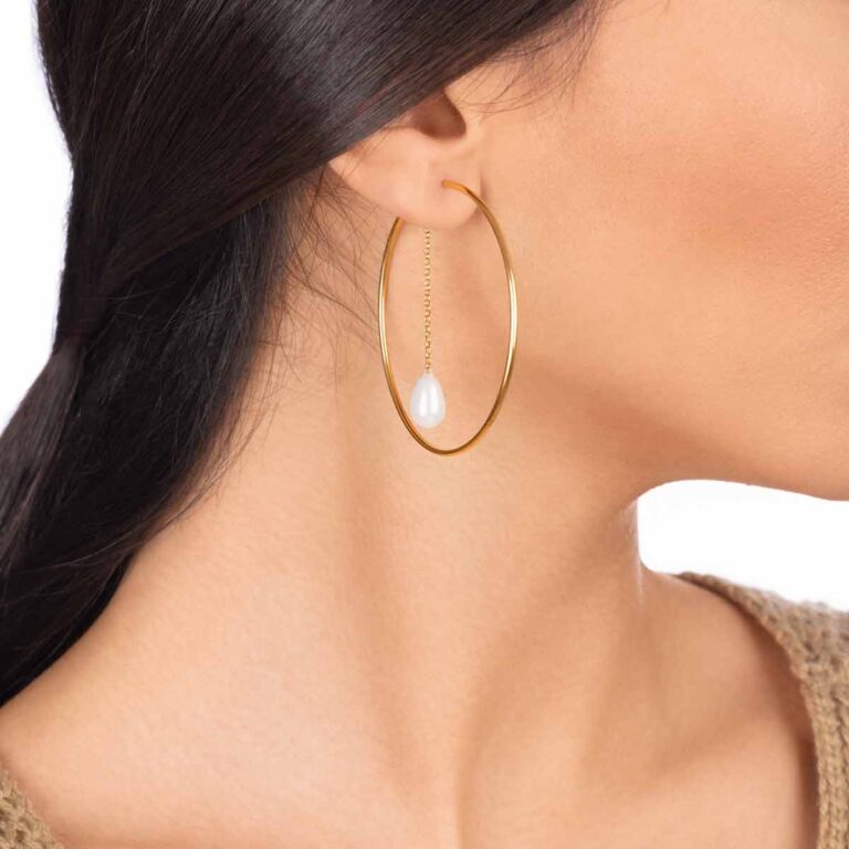 گوشواره طلا حلقه و زنجیر مروارید