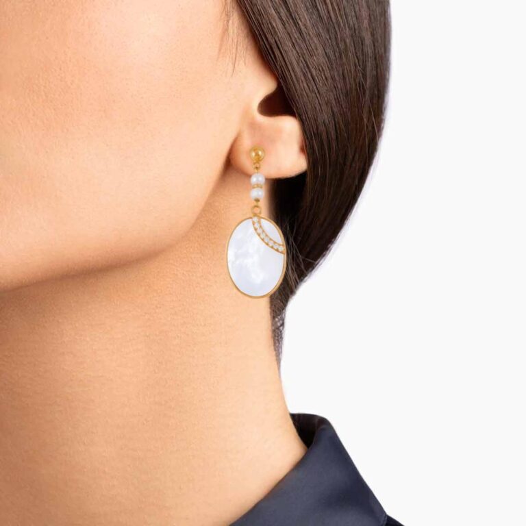 گوشواره طلا صدف بیضی نگین دار