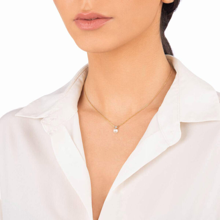 گردنبند طلا تک نگین و مروارید