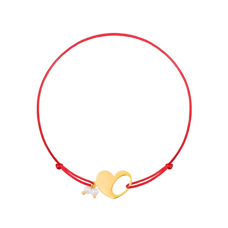 دستبند طلا بافت قلب تو خالی و مروارید