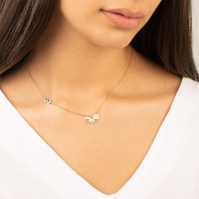 گردنبند طلا بچه گانه فیل و قلب