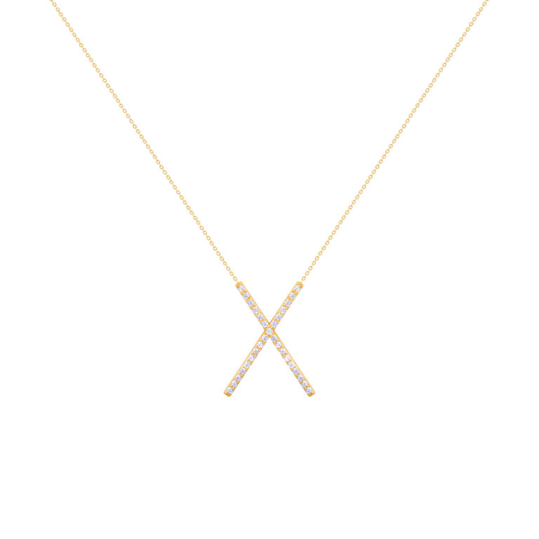 گردنبند طلا ضربدر نگین دار |parasteh