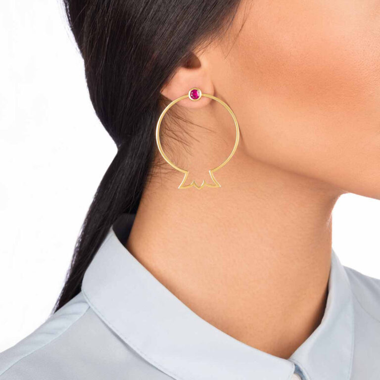 گوشواره طلا انار نگین دار بزرگ