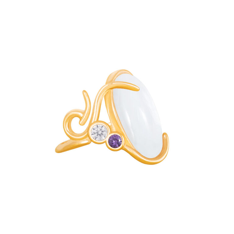 انگشتر طلا صدف بیضی و نگین پرسته