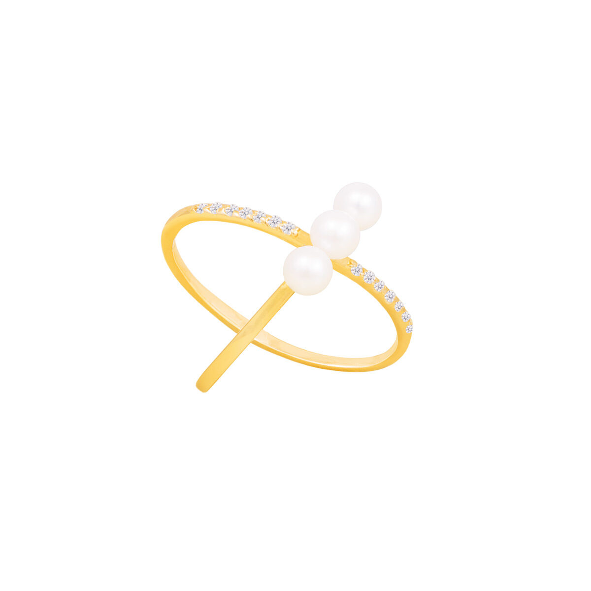 انگشتر طلا ضربدر نگین دار و مرواریدپرسته