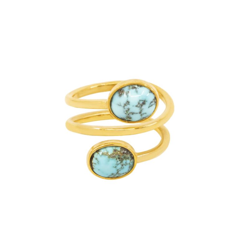 انگشتر طلا دو فیروزه بیضی پرسته