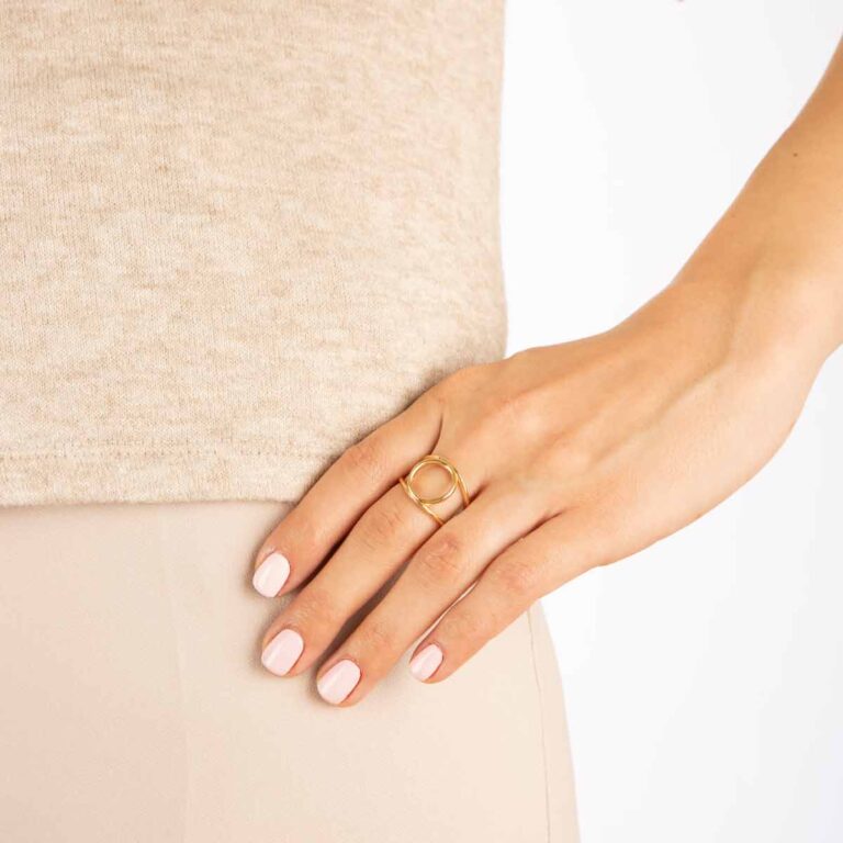 انگشتر طلا دایره و دو رینگ دامله پرسته