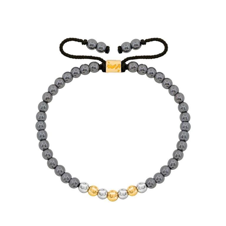 دستبند طلا سنگی سه گوی و حدید تیره