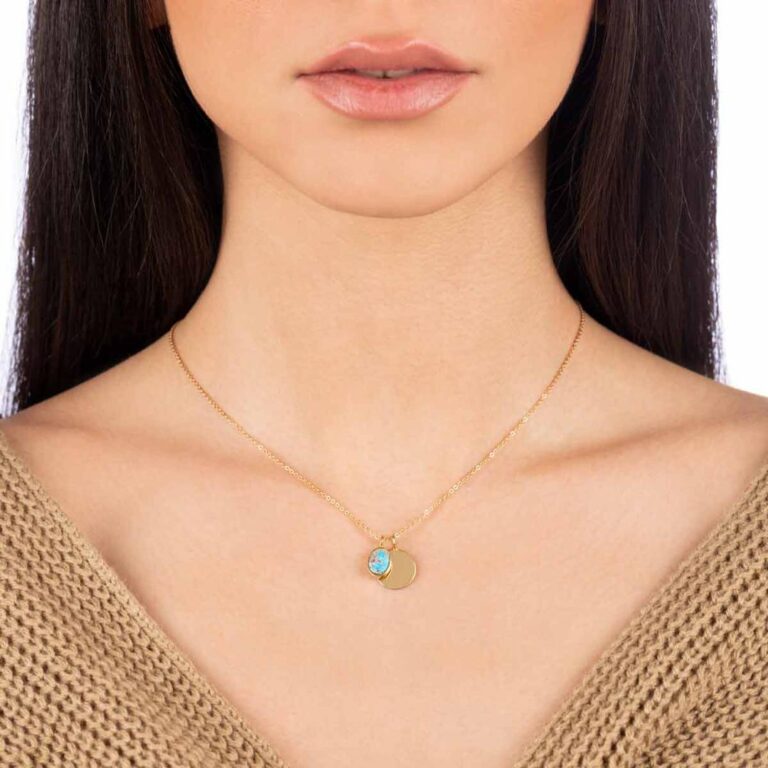 گردنبند طلا دایره حکاکی و فیروزه