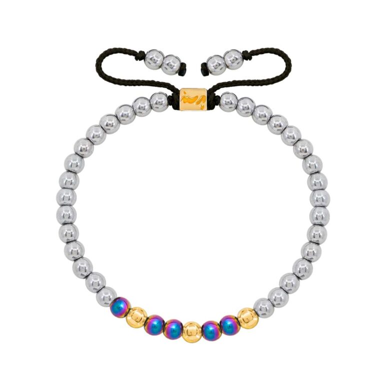 دستبند طلا سنگی سه گوی حدید روشن و رنگی