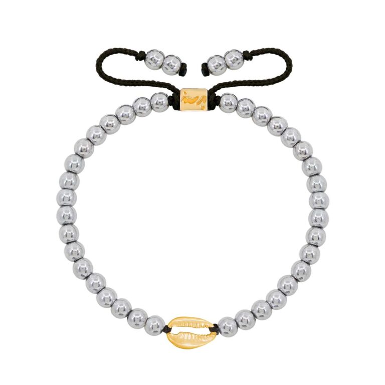 دستبند طلا سنگی صدف و حدید روشن