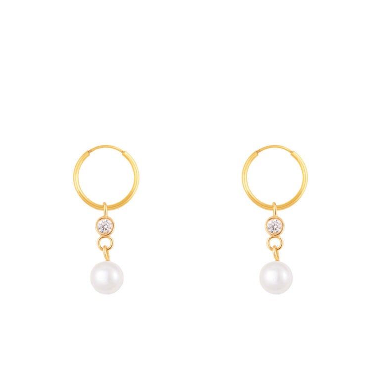 گوشواره طلا حلقه ای لونا و مروارید