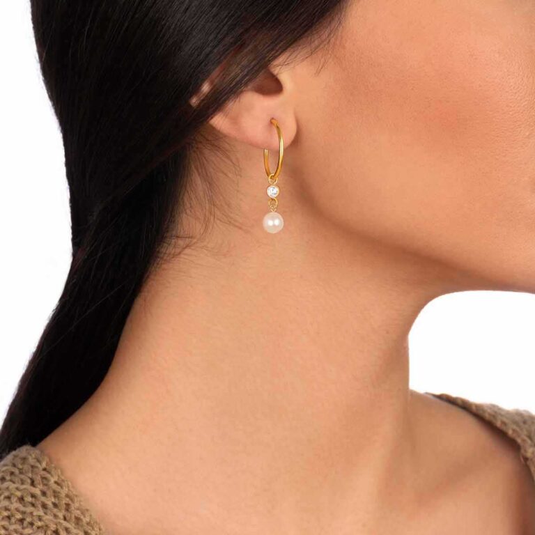 گوشواره طلا حلقه ای لونا و مروارید