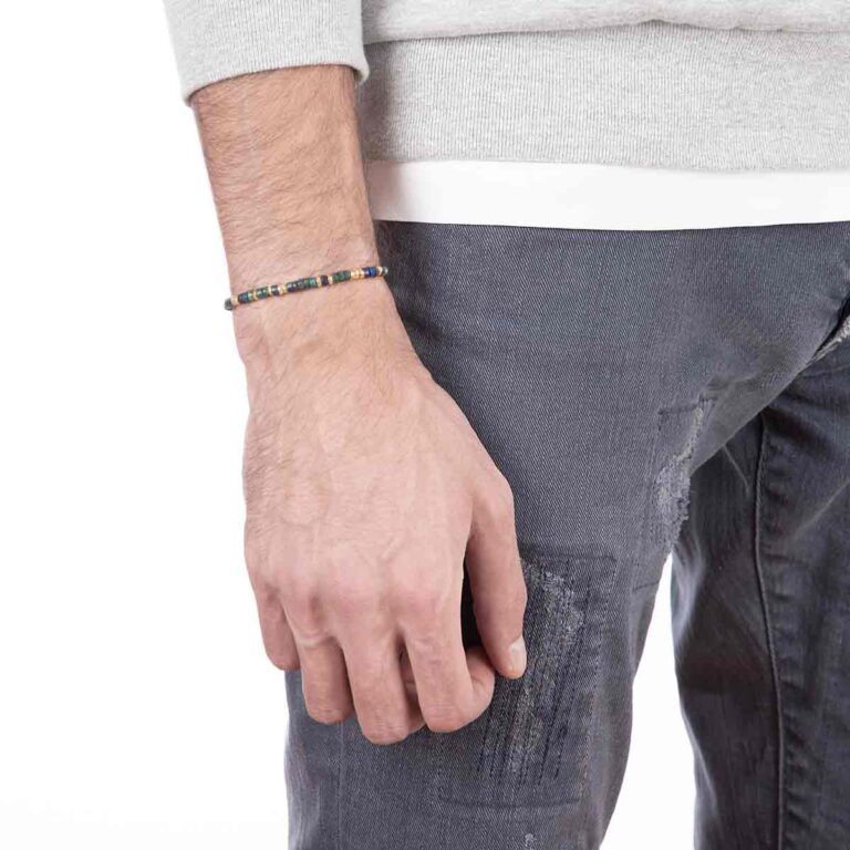 دستبند طلا سنگی مهره و لاجورد