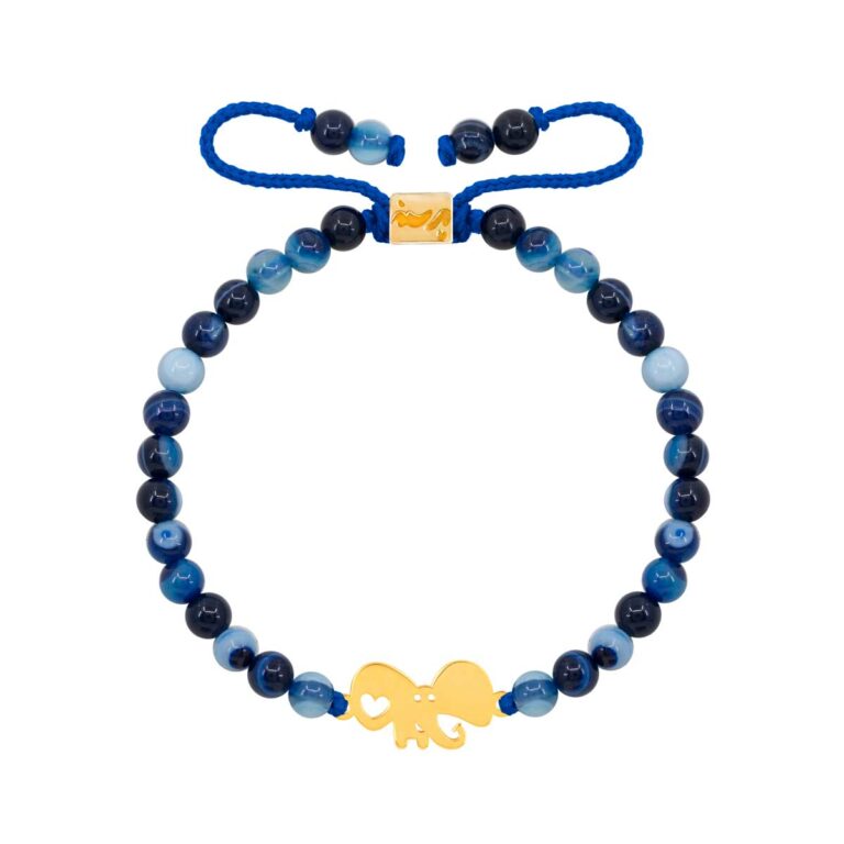 دستبند طلا بچه گانه سنگی فیل و قلب و جید آبی