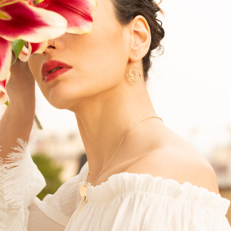 گوشواره طلا سه رینگ لونا و تک نگین