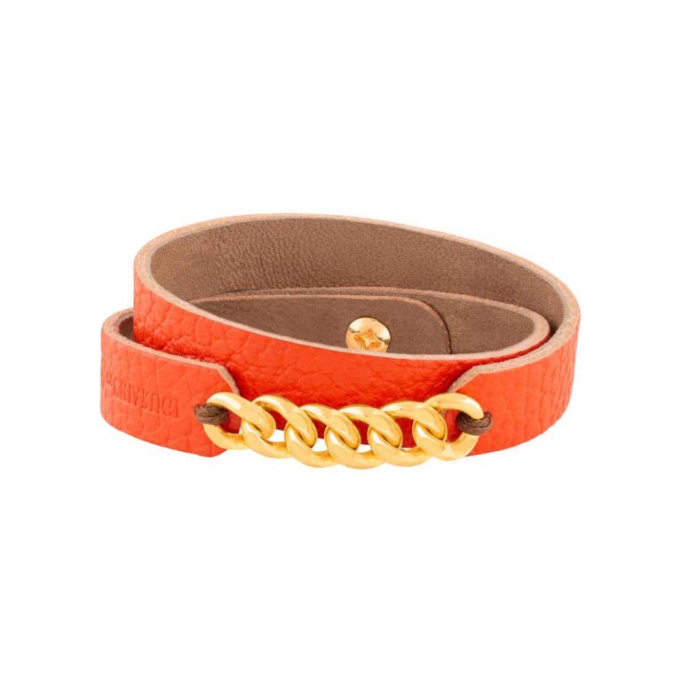 دستبند طلا چرمی نارنجی شش حلقه کارتیه