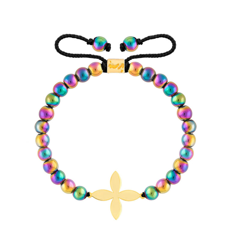 دستبند طلا سنگی گل چهار پر