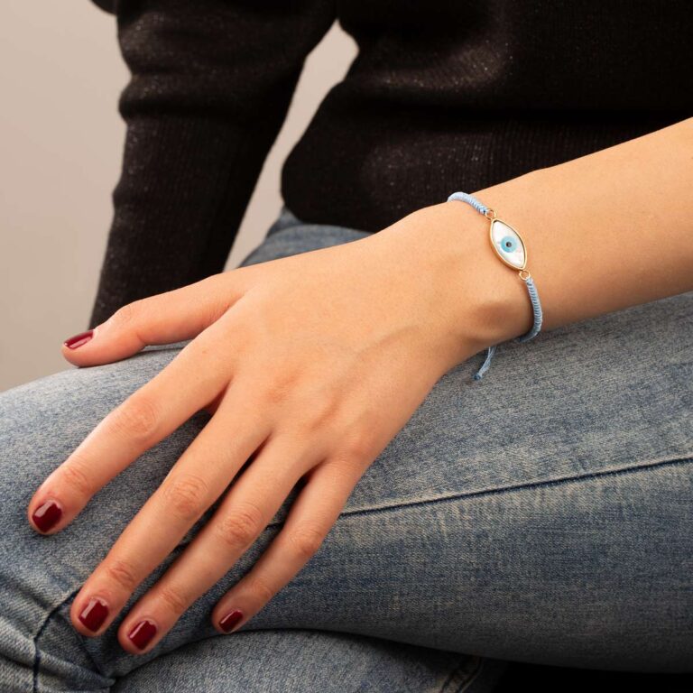 دستبند طلا بافت آبی روشن چشم