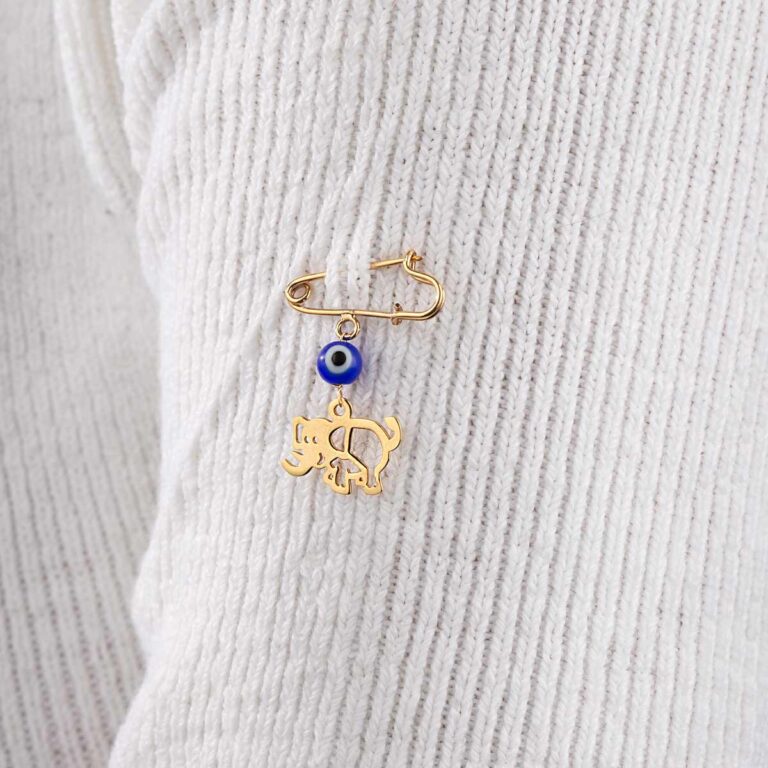 سنجاق سینه طلا بچه گانه فیل و چشم نظر