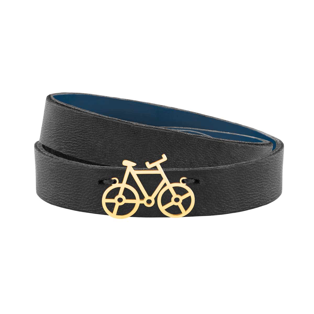 دستبند طلا چرمی مشکی دوچرخه