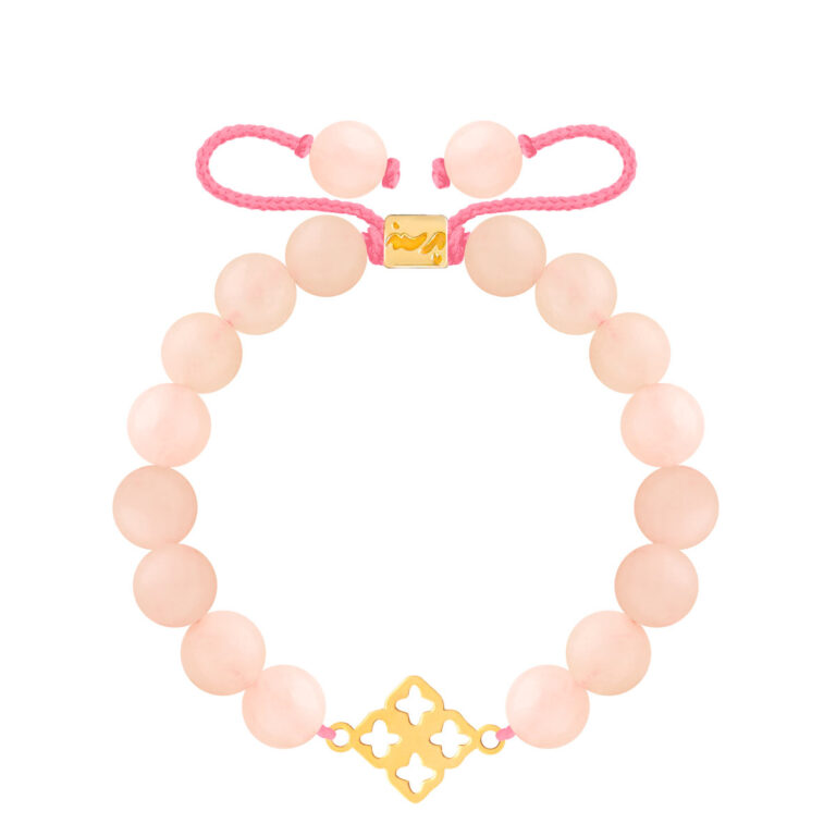 دستبند طلا سنگی اسلیمی و رزکوارتز