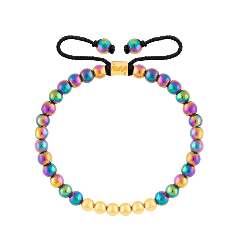 دستبند طلا سنگی شش گوی و حدید و رنگی