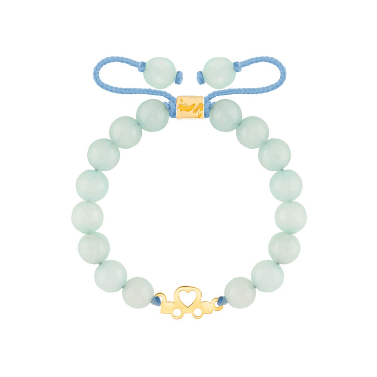 دستبند طلا سنگی بچه گانه ماشین و قلب و جید