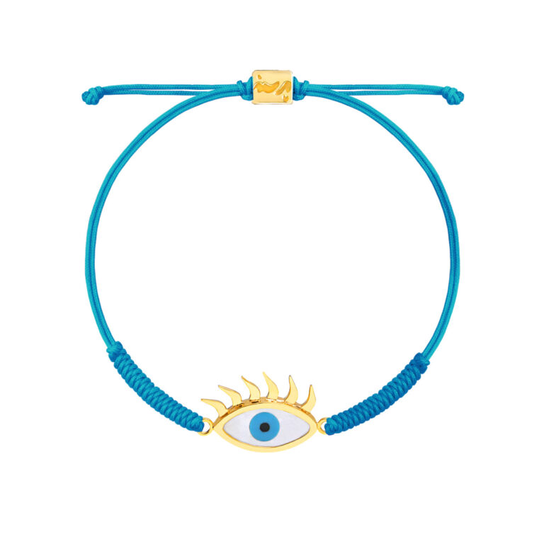 دستبند طلا بافت مکرمه آبی کارتونی چشم مژه دار