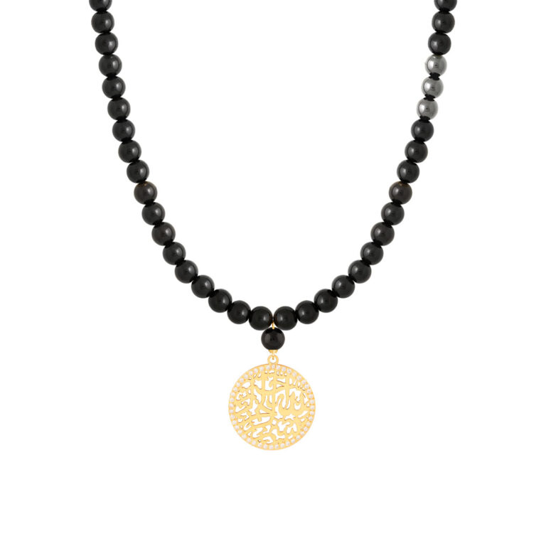 گردنبند طلا سنگی بسم الله نگین دار