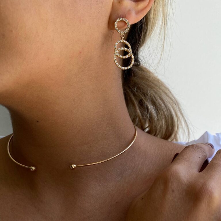 گوشواره طلا سه دایره دور نگین