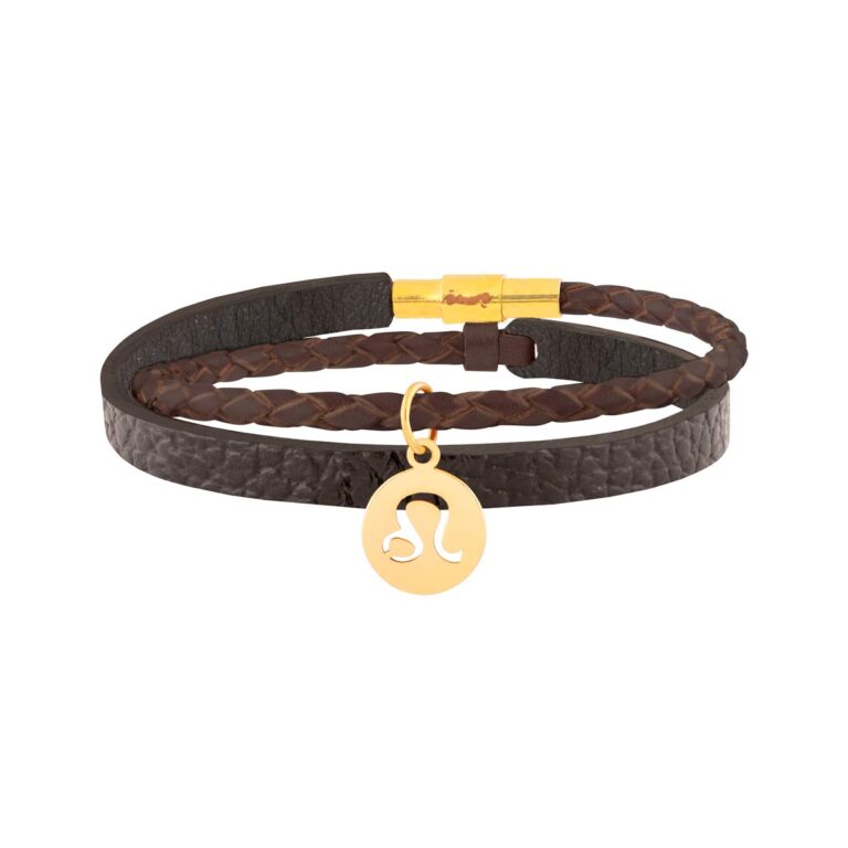 دستبند طلا چرم و بافت نماد ماه مرداد