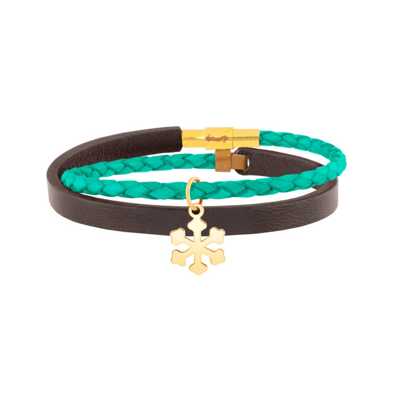 دستبند طلا چرمی دانه برف