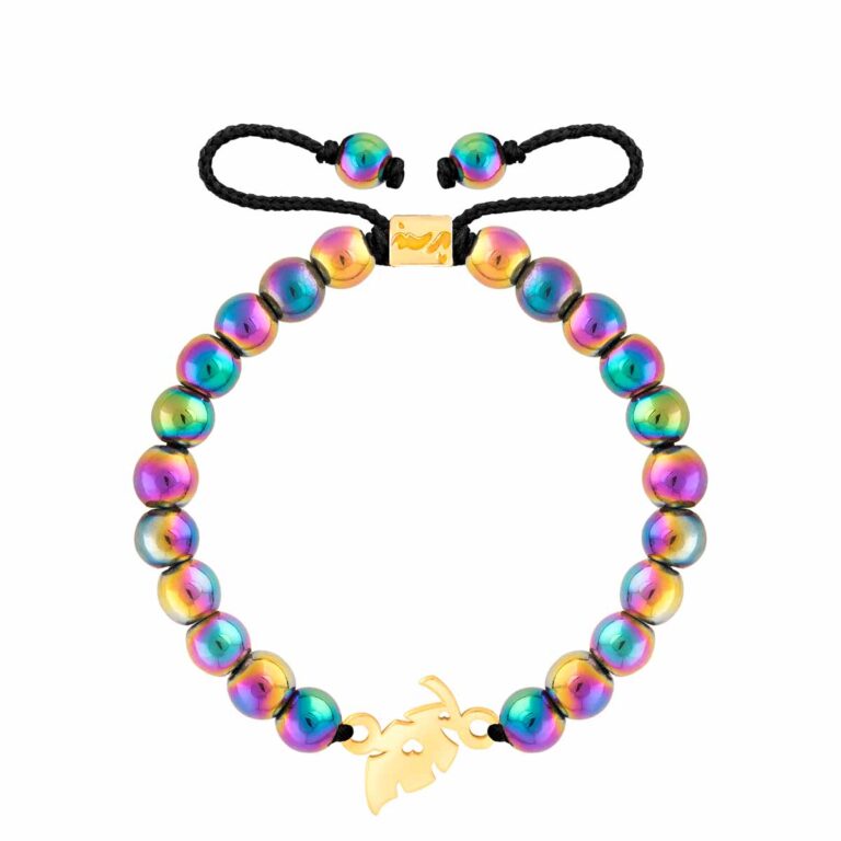 دستبند طلا سنگی برگ موز و حدید رنگی