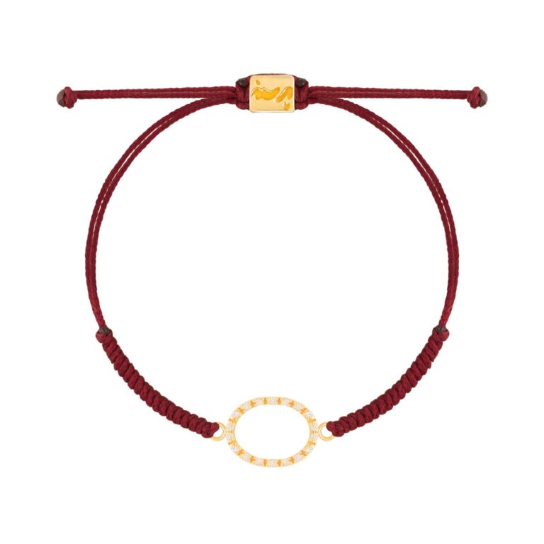 دستبند طلا بافت زرشکی بیضی نگین دار