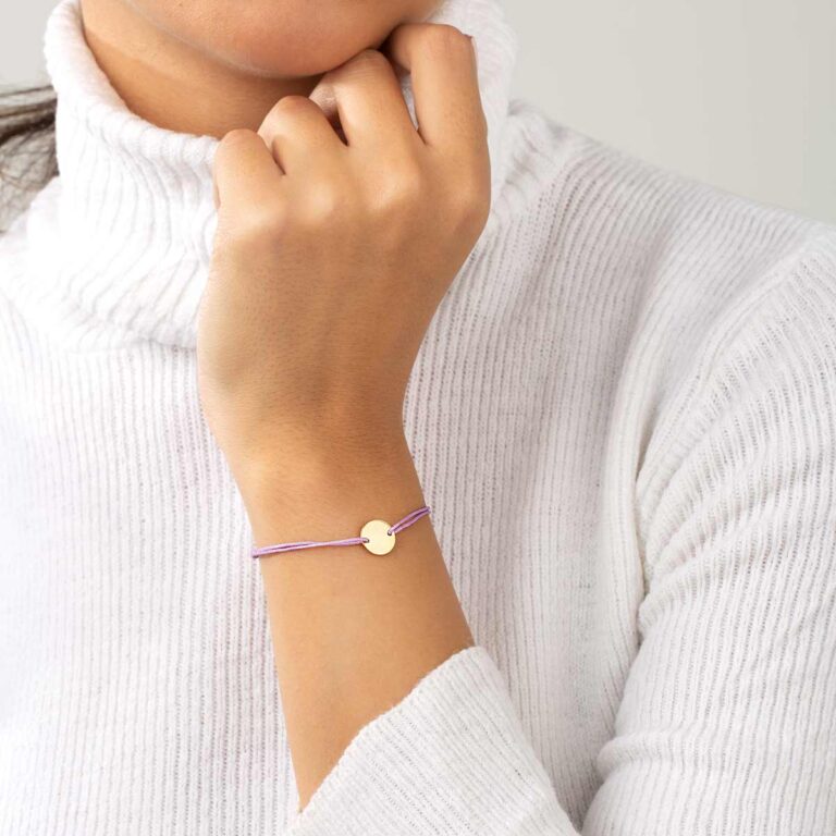 دستبند طلا بافت بنفش دایره کوچک حکاکی