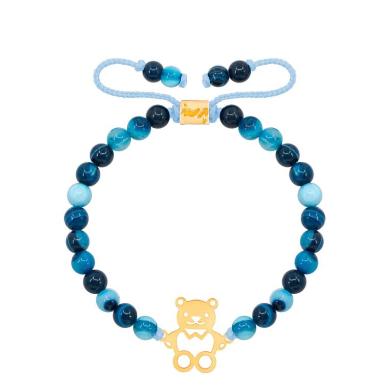 دستبند طلا بچه گانه سنگی خرس و جید آبی
